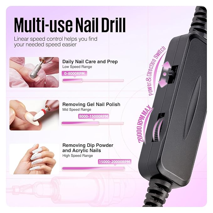 MEFA 16 PCS Kit Electric Nail Drill with Bits & Dust Brush, 20000RPM Portable Professional Electric Nail File, Manicure Pedicure Nail Set Efile Nail Drill for Home Salon