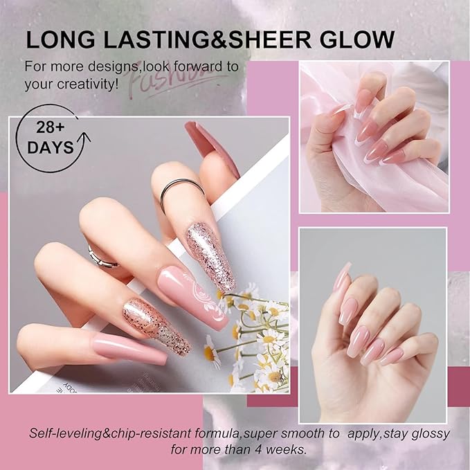 TPO Free Jelly Translucent Gel Nail Polish Set，6pcs 10ml Red Pink Purple Milk White Long-lasting Soak off UV Light Suit Give It to Women as a Gift for Daily Life at Home (119-C)