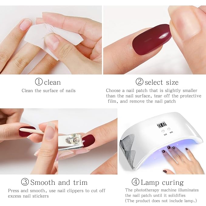 JMEOWIO Gel Nail Stickers Coffee Flower French Tip Semi Cured Gel Nail Strips Wraps UV/LED Nails Art Design Decoration Accessories