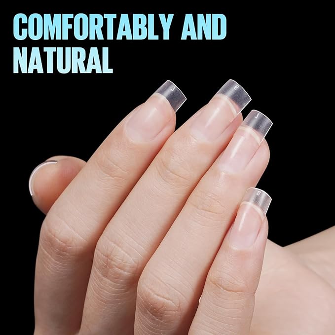 TOMICCA Short Square Nail Tips, Acrylic Half Cover Nail Tips, 10 Sizes Full Matte Gel No C Curve, Nail Extension Tips for Beginner and Professional 240Pcs