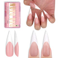 NOVO OVO White French Tip Long XL Sharp Stiletto Nail Tips Press on BABY PINK, Soft Gel Double Matte Fake Nail Extension, Full Cover False Nails for Acrylic DIY x 16 Sizes 160 pcs