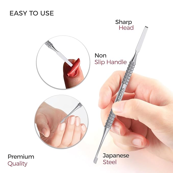 Suvorna 2-in-1 Cuticle Pusher Tool and Cuticle Knife or Cuticle Cutter Empujador De Cuticula Profesional | Mini Cuticle Pusher, Metal Cuticle Pusher Stainless | Nail Cuticle Pusher Nail Design Tools