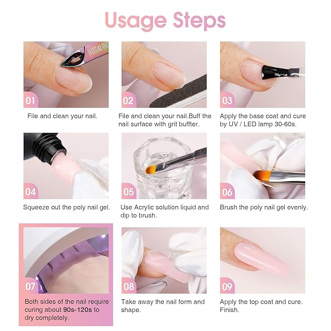 ROSALIND 2 PCS 2oz/60ml Pink Poly Extension Gel Set Bulider Pink Gel for Nail Art, Nail Thickening Poly NailTube Need UV Lamp