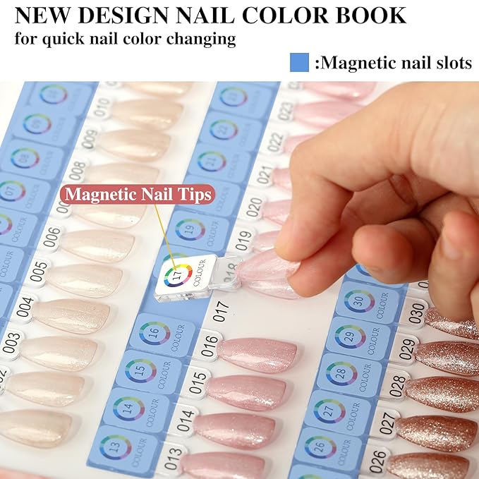 180 Magnetic Nail Color Book,Leather Magnetic Color Display Book with 192 Magnetic Tips & 1-180 Number Labels,Perfect for Nail Polish Nails Art Design(Grey)