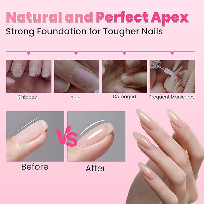 BQAN HEMA-Free Builder Gel, 7-in-1 Self-Leveling Nail Extension Gel with Base/Apex/Strengthener, Low Odor UV/LED Lamp Cured, 2Pcs Professional Nail Building System for Salon & Home (Clear & Nude Pink)