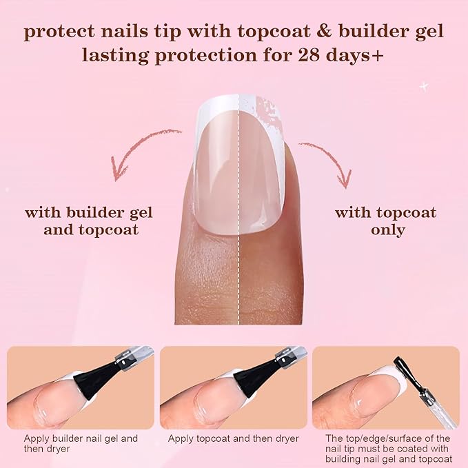 300Pcs Long French Tip Press on Nails, Square Soft Gel Nail Tips in 15Sizes, 3 in 1 Pre-lasting Acrylic Fake Nails, No Need to File False Nail Tips Extension for Women Nails Art DIY