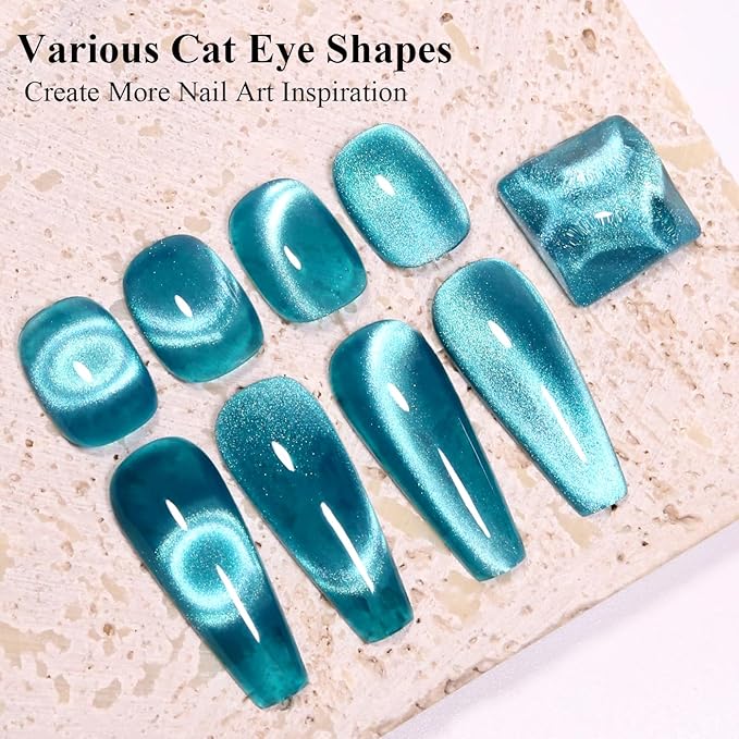 Imtiti Cat Eye Gel Nail Polish, 15ml Blue Green Crystal Glitter Cat Eye Gel Polish With Magnet Magnetic Holographic Galaxy Sparkly Soak Off UV Led Manicure