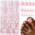 150pc White French Tips Press on Toenails Women Fake Toe Nails Kit, Pink Toe Nail Press ons Nail Short Square Fake Toenails French Toes Nail Tips Stick Acrylic Toes Nails Tip with Adhesive Tabs