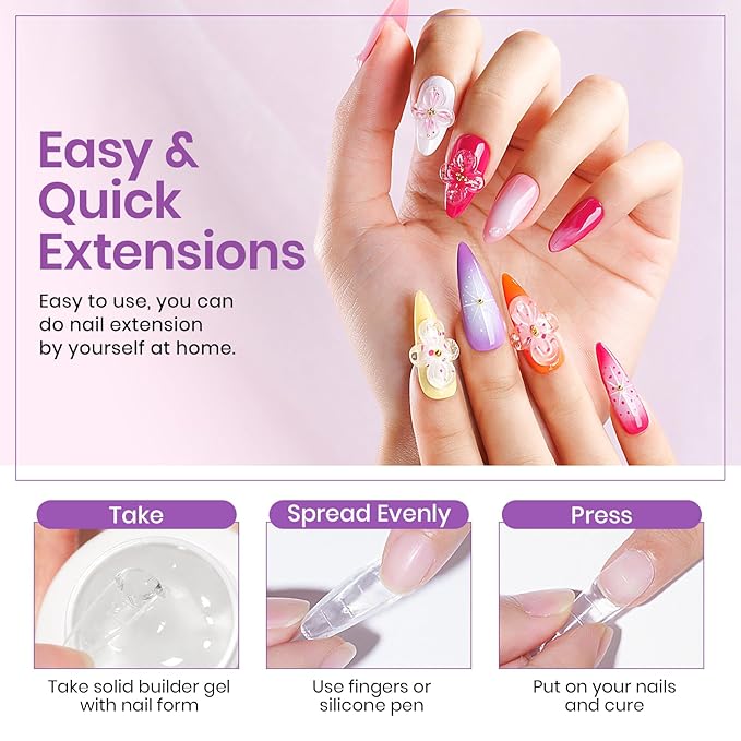 MIZHSE 3D Gel Nail Art Sculpting Gel, 5 in 1 Solid Builder Gel for Nails Clear Non-sticky Hard Gel with Mini U V Nail Lamp, Sculpting 3D Nail Art for Manicure Home DIY
