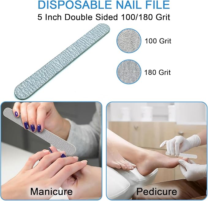Disposable Pedicure Kit Pedicure Liner Set, Pedi Liner 120cm / 47.25in Blue 100pcs, Disposable Pedi Kit 3-in-1 (Purple Pumice Pad, Mini Buffer, Wood Nail File 100/180 Grit) 100pcs (200-Count)