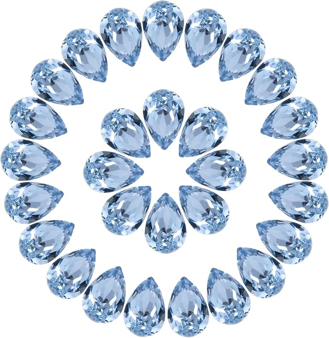 MECCANIXITY 48 Pcs 3D Teardrop Rhinestones Diamond Nail Charm Crystal Pointback K9 Glass Rhinestones Crystal Gems for Jewelry Making, Craft, 8x12mm, Light Blue