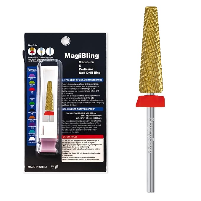 24mm Super Long 5-in-1 Tapered Barrel Nail Drill Bit, 3/32'' Tungsten Carbide E-File Bit for Fast Gel Removal & Long Nail Shaping, Two-Way Rotation Safety Bit for Acrylic Extensions, Fine