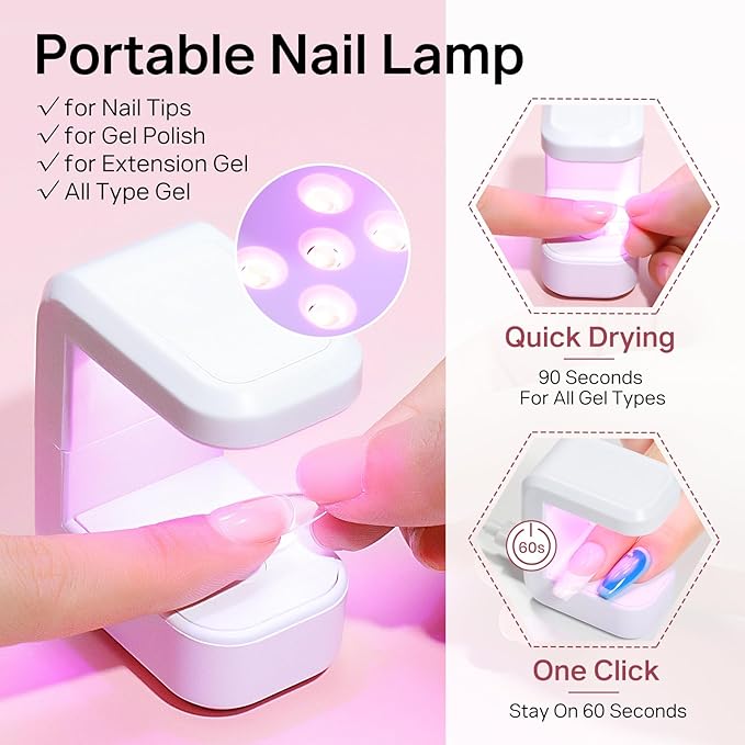 MIZHSE Gel Nail Kit Medium Coffin Gels Nail Tips, Solid Nails Glue Gel for Press On Nails with Portable U V Lamp 240Pcs 12 Sizes Half Matte Nail Tips Easy Nail Extension Set for Women
