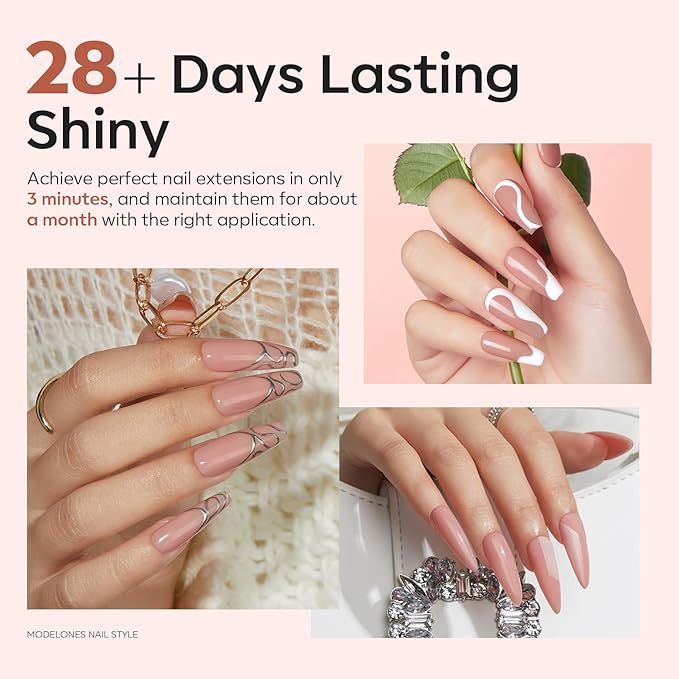 modelones Poly Nail Gel, Hema-Free 60ML Natural Nude Poly Extension Gel Nail Enhancement Thickening All Seasons Neutral Skin Tones Builder Overlays Home DIY Salon