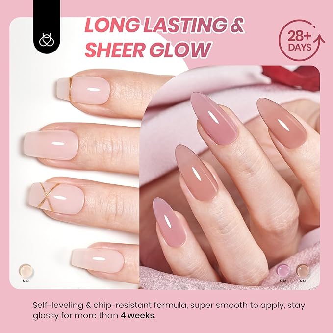 Beetles Jelly Gel Nail Polish Set - 6 Colors Neutral Sheer Nude Pink Brown Gel Polish Kit Soak off UV Nail Concealer Fall Gel Understated Grace French Nail Art Salon DIY Gift for Women