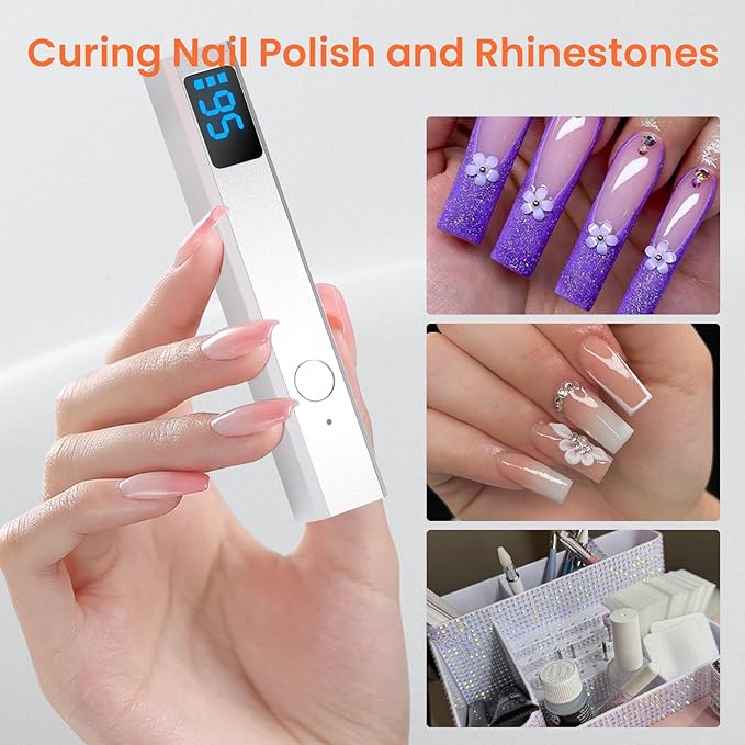 Mini Handheld Uv Light for Gel Nails with Magnetic Stand for One Finger Nail Dryer with LCD Display Portable Rechargeable Cordless Nail Lamp