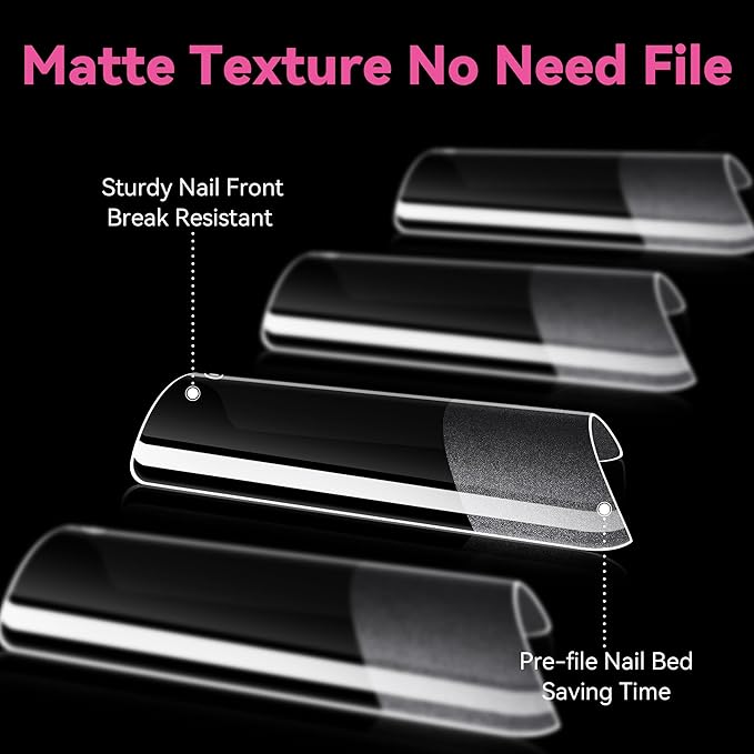 UNA GELLA No C Curve Medium Square Nail Tips 216 Pcs Pre-file Half Cover Straight Square Gel Nail Tips Clear Fake Nails Tips Half Matte Long Lasting For Nail Extension Home DIY Salon 12 Sizes
