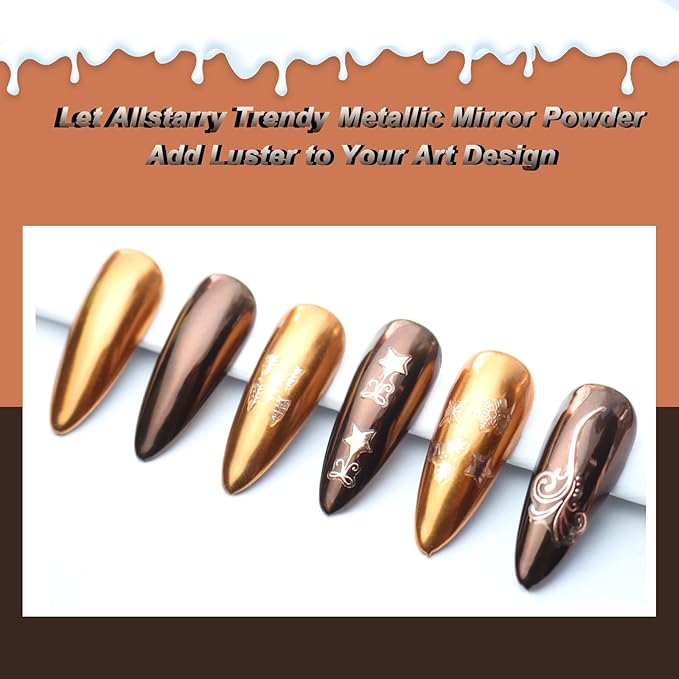 Allstarry Chrome Nail Powder 2pcs Metallic Mirror Effect Dust Glitter Glazed Manicure Decoration Reflective Pigment for Gel Polish Nail Art Decoration Resin Craft, Festivals - Coffee Brown