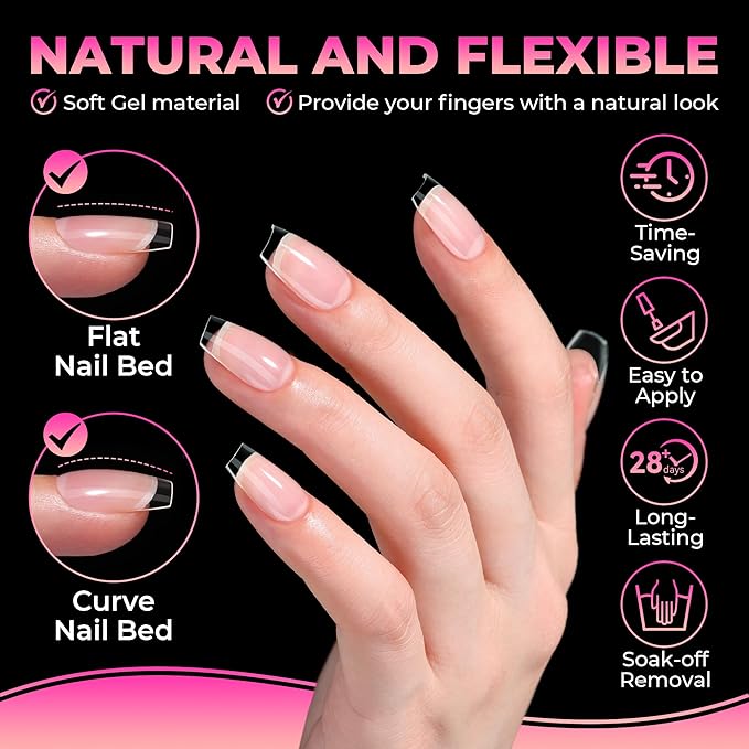 UNA GELLA Short Coffin Nails Tips: 510Pcs Soft Gel Nail Tips Coffin Acrylic Full Cover Short Coffin Press on Nails Pre-shaped Half Matte Clear False Nails For Nail Extensions Home DIY Salon 15 Sizes
