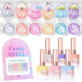 Double Rhythm 0.5 Oz Glitter Gel Polish Set of 6 Color with Display Borad 15 ml Full Size Kit Shimmer Reflective Sparkle Soak Off Manicure Salon DIY at Home (Silver Pink Yellow-T6-54)