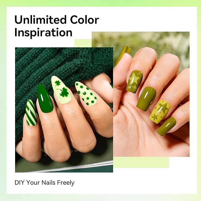 Green Nail Polish Set - 6 Colors Light Dark Green Olive Teal Natural Milky Gree n Shade for All Seasons, Quick Air Dry Non Gel, Nail Art DIY at Home Manicure Gift for Women Girls