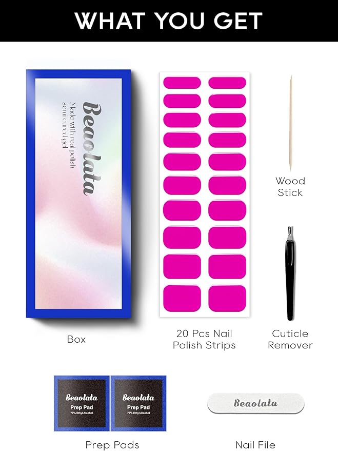 Semi Cured Gel Nail Strips - UV Light Gel Nail Stickers - 20 Long Lasting Salon Quality Wraps (Sultry Pink)