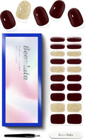 Semi Cured Gel Nail Strips - UV Light Gel Nail Stickers - 20 Long Lasting Salon Quality Wraps (Crimson Aristocrat Red&Gold)