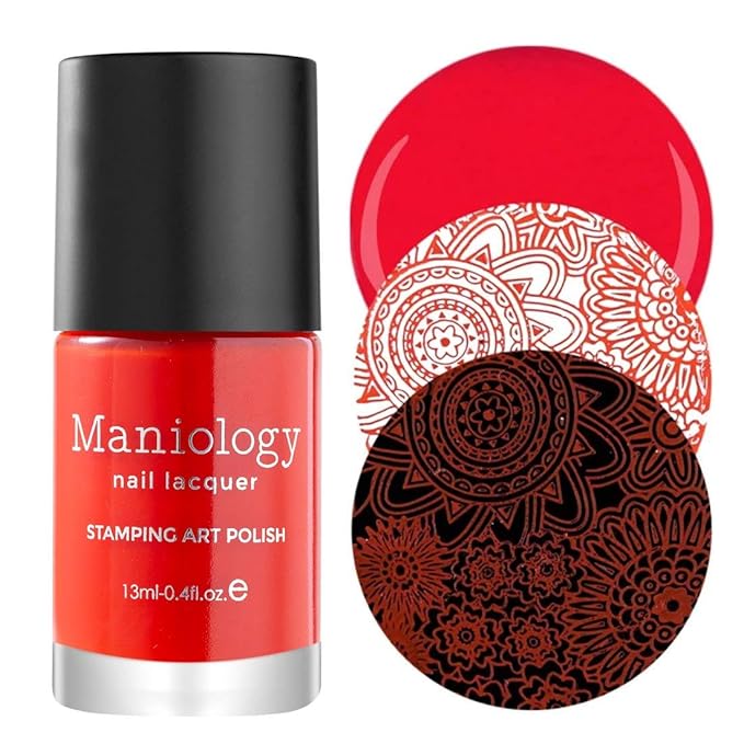 Maniology Essentials Primary Stamping Polish Set | 6-Piece Basic Nail Art Colors Collection (Silver, Gold, Dark Blue, Red, White, Black) – 13ml Bottles for Creative Nail Art Designs & DIY Manicures