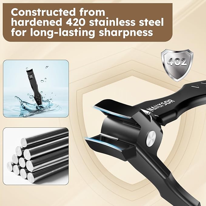 German Nail Clippers for Men Women with Catcher, Toenail Clippers for Thick Nails for Seniors, Toe Nail Clippers Wide Jaw Opening Ultra Sharp Safety Lock Nail Cutters