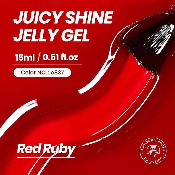 Beetles Jelly Red Gel Nail Polish - 15ML Fall Red Neutral Sheer Gel Polish Translucent Effect Soak Off UV French Nail Art Manicure Salon Gift for Women