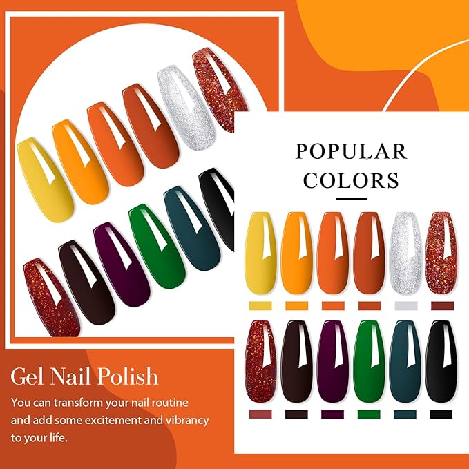 MEET ACROSS 12pcs Gel Nail Polish Set,Soak Off UV LED Lamp Gel Nail Polish Kit,Fashion Shimmer Nail Art Design Gifts for Women Manicure Salon (Autumn series)