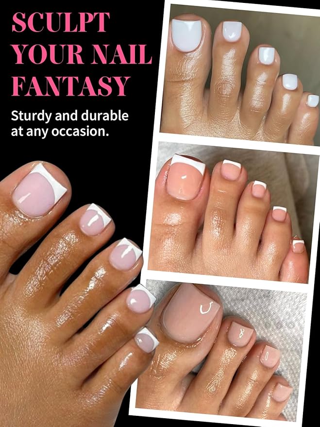 EBANKU Poly Gel Nail Forms for Toes, Pink Long Square Dual Forms for Pedi Nail Extension Poly Gel Toenails Reusable Toe Nail Tips Mold, 120Pcs 12 Sizes
