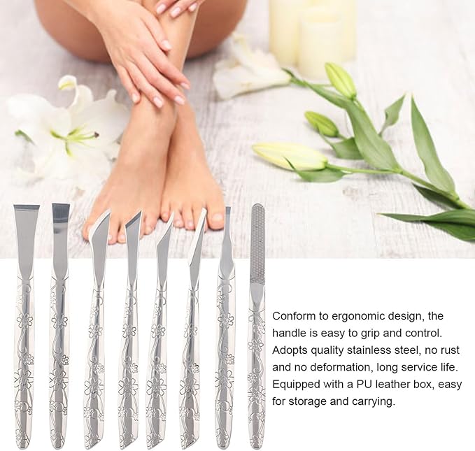 8Pcs Ingrown Toenail Removal Kit, Stainless Steel Pedicure Kit, Pedicure Knife Dead Skin Removal, Ingrown Toenail Treatment Tool Set with A PU Leather Box