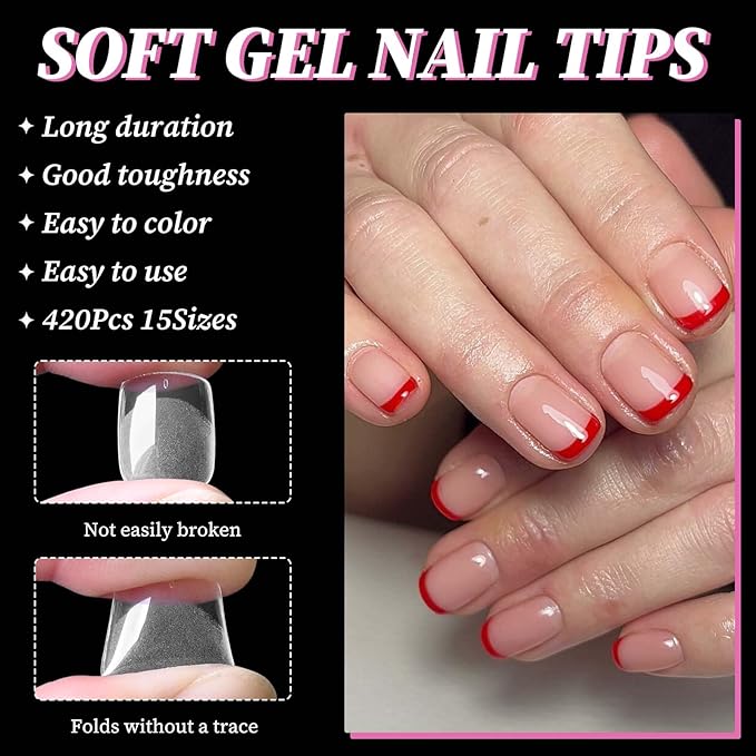 300pc Extra Short Square Gel Nail Tips Clear Fake Nail, XS Clear Press on Nails Short Square Soft Gel Nail Tips Acrylic Nails Full Cover False Nail Artificial Fingernail for Acrylic Nail Extension