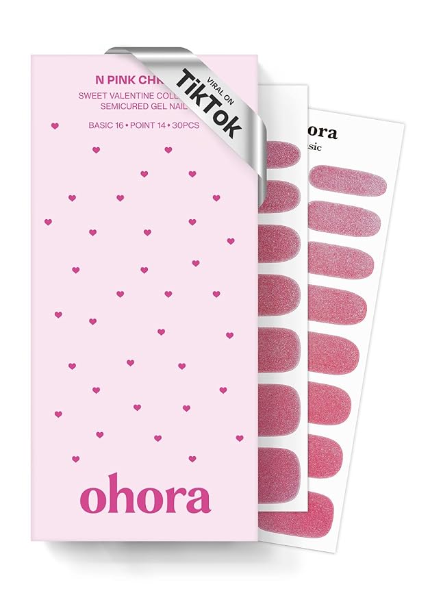 ohora Semi Cured Gel Nail Strips (N Pink Chrome) - Pink, Chrome, Works with Any UV/LED Lamps, Salon-Quality, Long Lasting, Easy to Apply & Remove - Includes 2 Prep Pads, Nail File & Wooden Stick