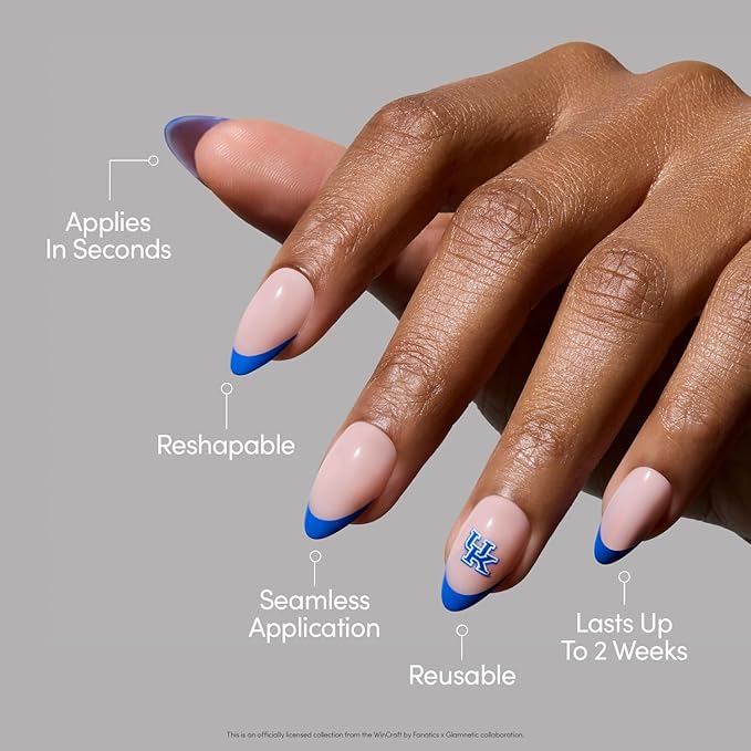 Glamnetic x Fanatics Press On Nails - Kentucky Wildcats | Short Almond Fake Nails, Collegiate Wildcats Blue French Tips, College Nails, Salon-Quality | 15 Sizes - 30 Nail Kit with Glue