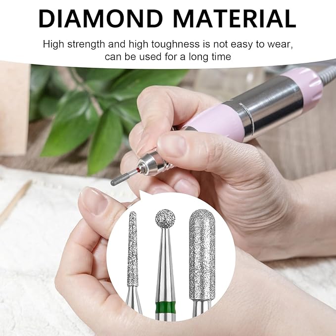 Cuticle Drill Bit,Cuticle Drill Bits for nails 3pcs Diamond Nail Drill Bits for 3/32''Electric Nail File Machine Pedicure Tool