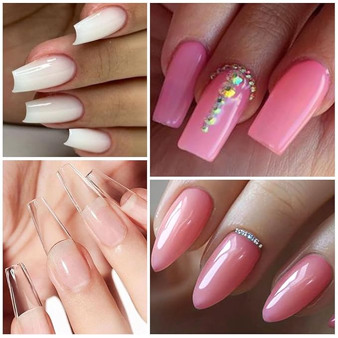 8 PCS Poly Nail Gel Starter Kit Poly Clear White Pink Nail Extension Set Builder Nail Gel French Manicure DIY Design Nail Art Design Beginner All In One Poly Nail Kits
