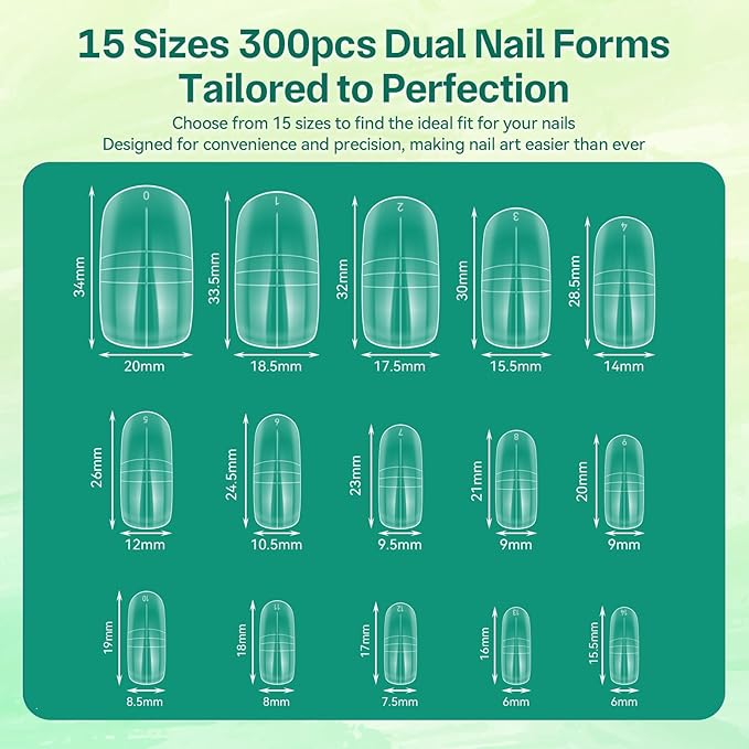 300PCS Polygel Nail Forms for Toes, Reusable Dual Forms for Poly Extension, Full Cover Molds for Acrylic Toenails Pedicure, DIY Nail Art at Home, Tonenails Builder Gel Forms