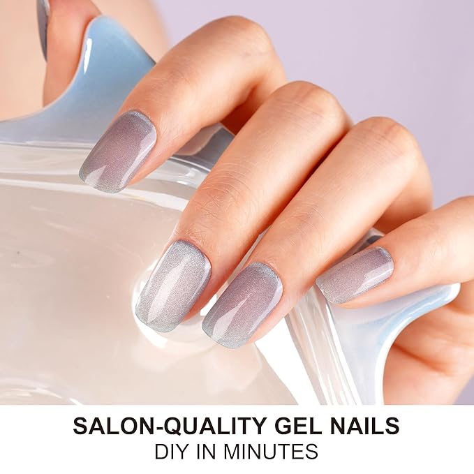 DANNI & TONI Semi Cured Gel Nail Strips Soft Blue Ombre (Ocean Crystal) Cat Eye Gel Nail Wraps 28 Stickers