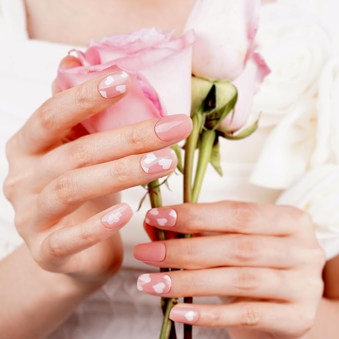DANNI & TONI Semi Cured Gel Nail Strips Valentine's Day Hearts Gel Nail Wraps Gifts for Women | Aurora Love