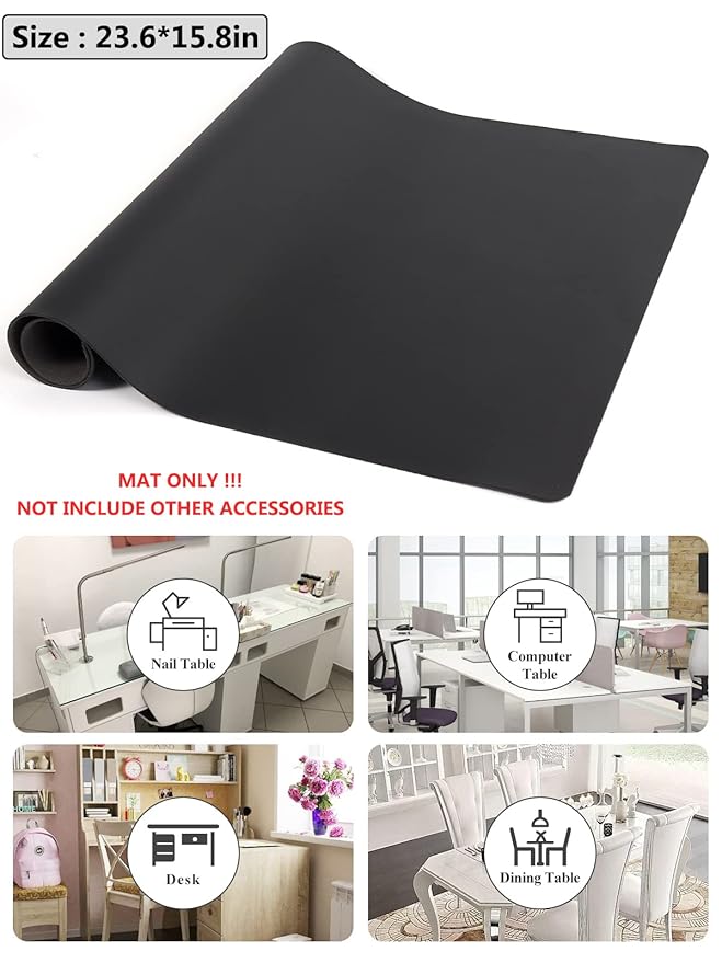 (MAT ONLY) Black Nail Art Table Mat, Foldable Nail Art Hand Rest Pad for Nail Arm Rest Cushion, Soft Microfiber Leather Nail Mat, Manicure Pad Nail Table Pad Desk Mat for Nail Technician Salon Home