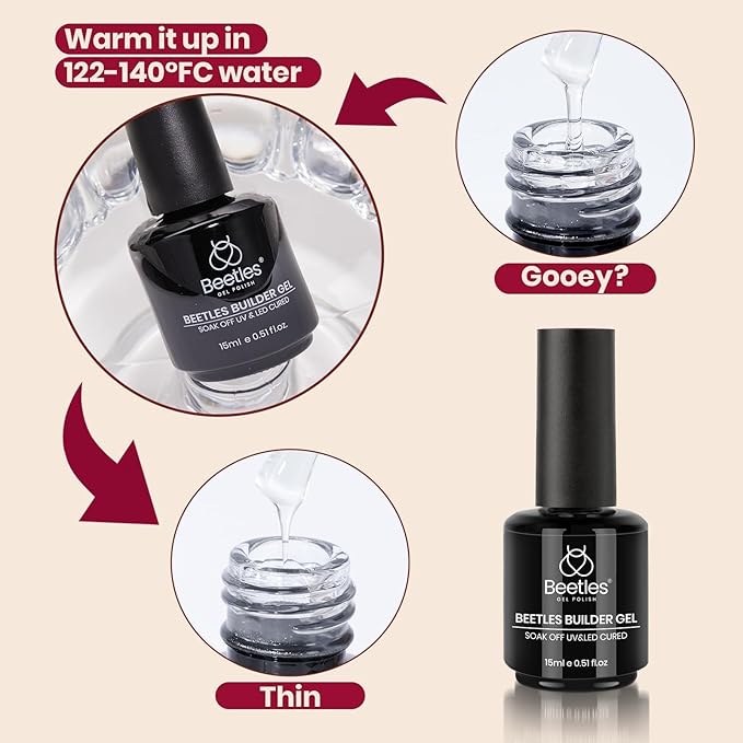 Beetles Builder Gel for Nails-Garnet Glow 0.5 oz 8 in 1 for Building Apex Strengthening Thickening Extension DIY Salon at Home for Beginner,Red Builder Nails Gel,LED & UV Lamp Needed