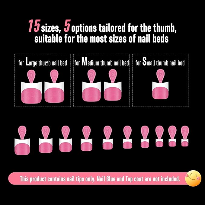 NOVO OVO Halloween Short Toe Nail Tips White French Tip with Moon Curve, ROSE PINK Thick Sharp Square Toenail Extension, Soft Gel False Nail Kit, Need Glue Builder Gel Top Coat x 15 Sizes 240 pcs