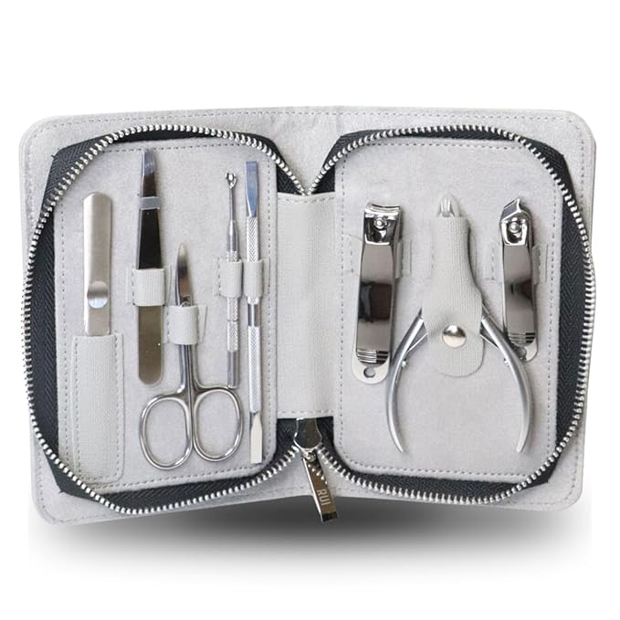 Rui Smiths Pro Stainless Steel 8-Piece Manicure Kit For Home And Salon With Professional Precision Cuticle Nipper And Metal Pusher Style No. 105