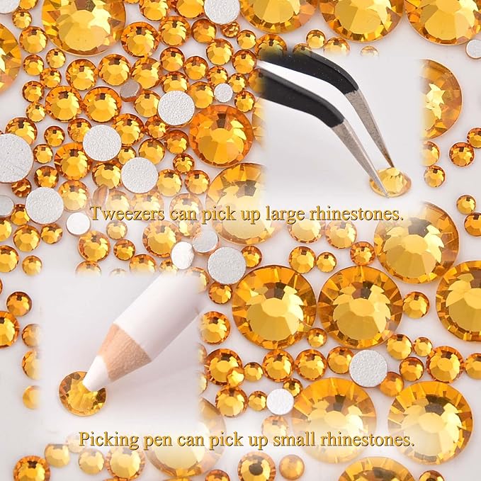NCB 8000pcs Non Hotfix Rhinestones 10 Sizes Flatback Crystal Glass Rhinestones with Tweezers and Picking Pen for Nail Art Clothes Bags Phone Decorations Crafts DIY (012 Topaz Mix SS3-SS30)