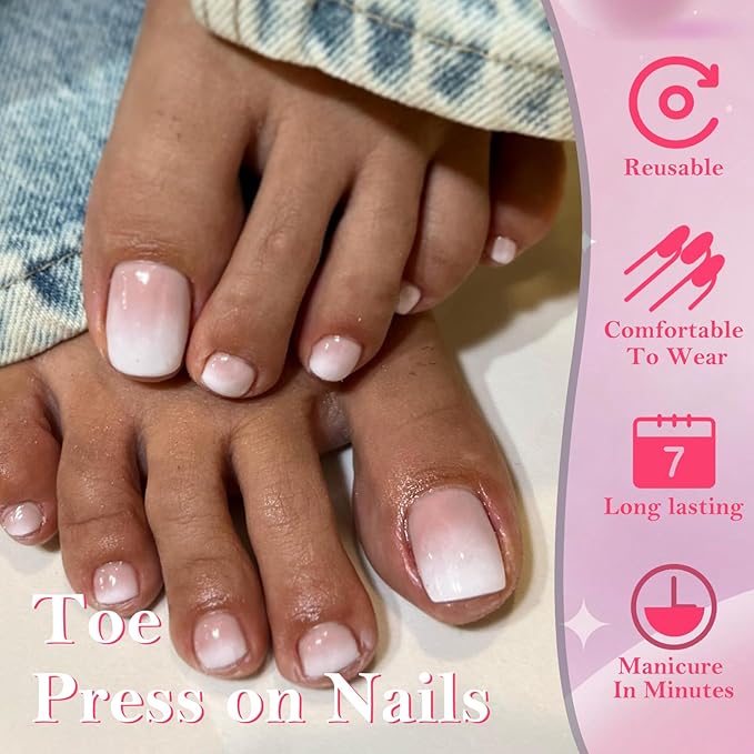 AddFavor 240pcs Ombre Press on Toenails for Women Fake Toe Nail Press ons False Toe Nail Tips Press ons Fake Toenails Press on Toe Nails for Women with Glue and Adhesive Tabs