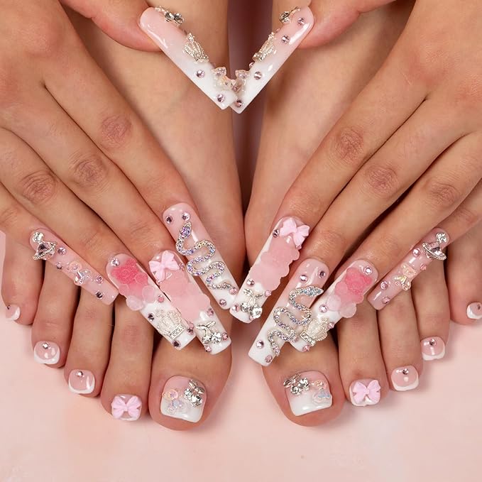 LOVFUL Handmade Acrylic Press on Toenails Gummy Bear | Salon Quality 20 PCS Free Size Toe Nails | Reusable Fake Nails for Toe | T26