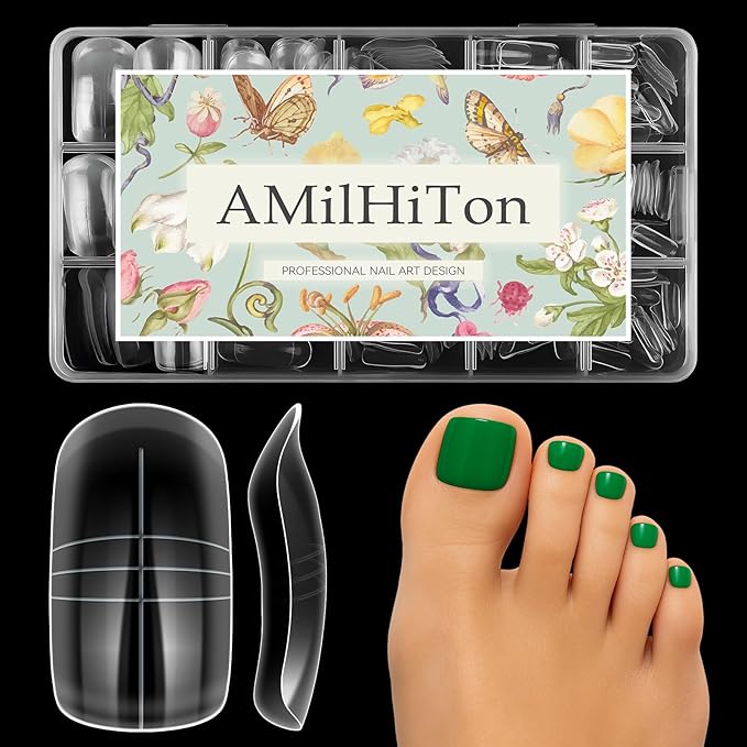 Dual Toe Nail Forms for Poly Gel Extensions, Reusable Full Cover Wide French Toenail, Press on Toenails for Women Extensions Home DIY Nail Salon 300PCS 15Sizes