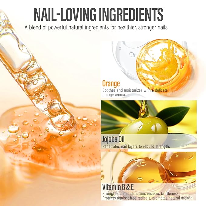 CHUCHU Nail Cuticle Oil Strengthener - Orange Scent Repair Growth Moisturizing Treatment - Natural Jojoba Vitamin B & E for Dry Cracked Nails